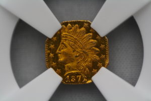 1872/1年 カリフォルニア フラクショナル インディアン 八角形 1/4 MS 65