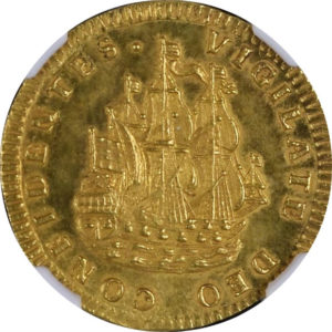 トップグレード オランダ(西フリースラント) ６シュトゥイヴァー 1724年 金貨 MS65★(スター) NGC