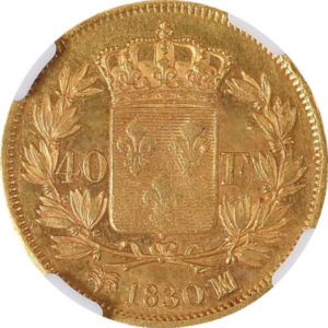 トップグレード フランス 40フラン マルセイユ鋳(レア) 1830年 金貨 AU58 NGC