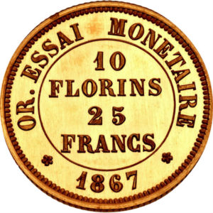 トップグレード 試鋳貨 フランス 25フラン／10フローリン 金貨 1867年 ウルトラカメオ PF66UC NGC