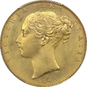 トップグレード イギリス 1ソブリン ヴィクトリア ウィリアム・ワイオン(ウナ&ライオン) BROAD SHIELD 1843年 MS65 PCGS