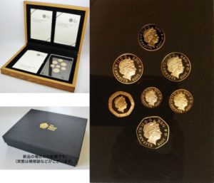 イギリス 硬貨デザイン一新 2008年 記念限定セット 全部で7点 全てゴールド 6点組み合わせてイギリス紋章 プルーフ (イギリス)王立造幣局発行 発行証明書 木箱あり・化粧箱なし