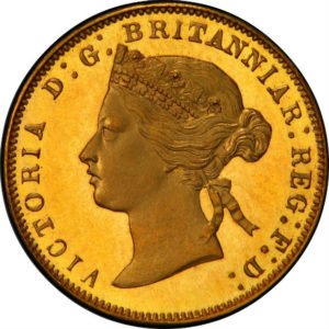 オンリーワングレード 試鋳貨 イギリス ダブルフローリン／５フラン ヤングヴィクトリア ウィリアム・ワイオン 国際通貨会議 1868年 ディープカメオ PR65DCAM PCGS