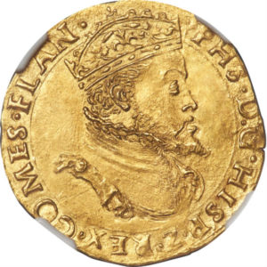 オンリーワングレード レアル金貨 フランドル(ベルギー) フェリペ２世 スペイン・ハプスブルク家全盛期の国王 MS62 NGC