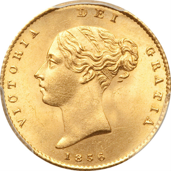 トップグレード(単独) ヤングヴィクトリア 1／2ソブリン ウィリアム・ワイオン(ウナ＆ライオン) 1856年 金貨 MS65 PCGS