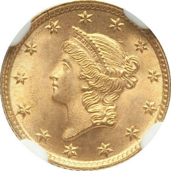 トップグレード(同列) １ドル 金貨 アメリカ リバティーヘッド タイプ１( 初期) 1854年 MS67 NGC