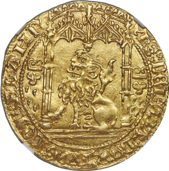 トップグレード ライオン金貨 フランドル(ベルギー) フィリップ３世 ヴァロワ=ブルゴーニュ家 ブリュージュ鋳造 MS64 NGC