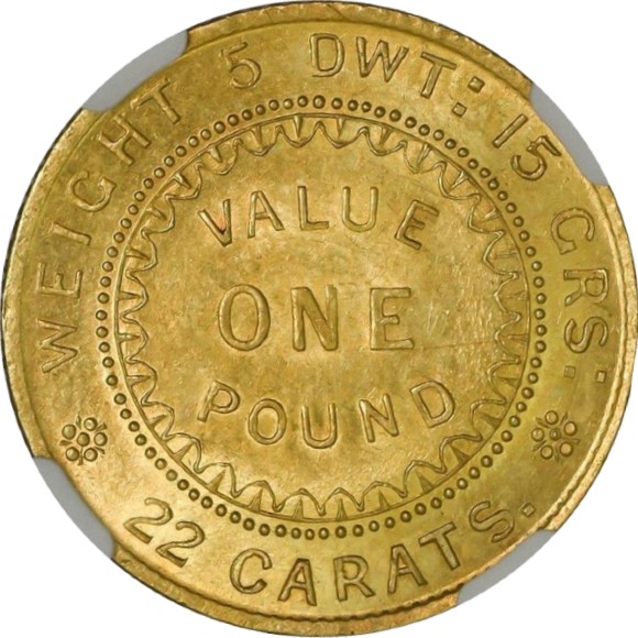 オーストラリア 初金貨 最希少クラス アデレード １ポンド金貨 タイプ２ ゴールドラッシュ 1852年 MS63+ NGC