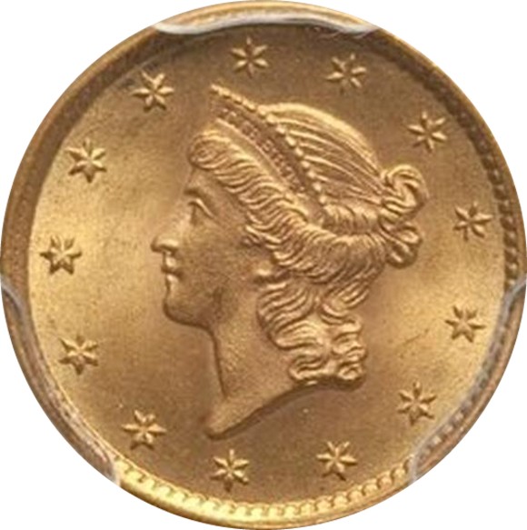 トップグレード(同列) １ドル 金貨 アメリカ リバティーヘッド タイプ１( 初期) 1854年 MS67 PCGS