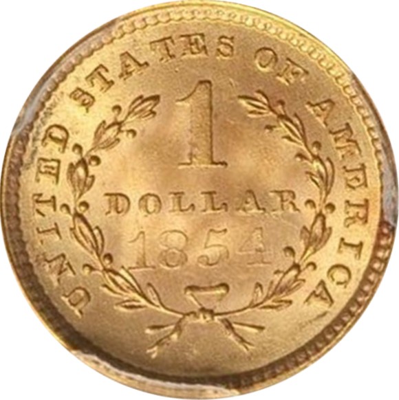 トップグレード(同列) １ドル 金貨 アメリカ リバティーヘッド タイプ１( 初期) 1854年 MS67 PCGS