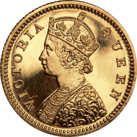 トップグレード(単独) 英領インド ５ルピー金貨 ヴィクトリア女王(ヤングバスト) ウィリアム・ワイオン 1870年CM RESTRIKE プルーフ PF66+ NGC