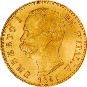 トップグレード(単独) ２０リラ ウンベルト１世 金貨 イタリア 1886年 MS64+ NGC