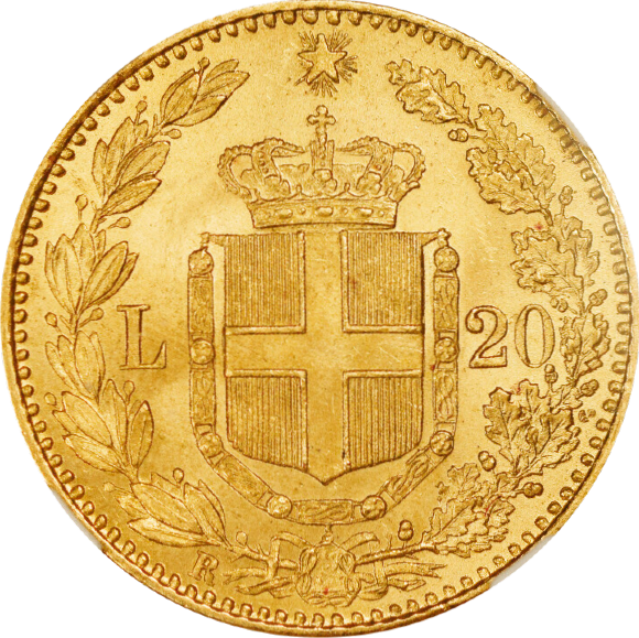 トップグレード(単独) ２０リラ ウンベルト１世 金貨 イタリア 1886年 