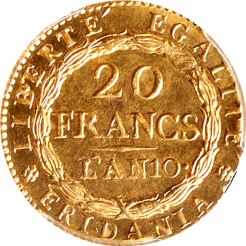 トップグレード(単独) 20フラン スバルピネ共和国(ピエモンテ/イタリア) 1801年 レアバラエティー MS62 PCGS