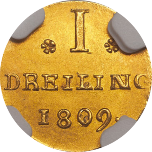 オンリーワングレード ハンブルク(ドイツ) １ドライリンク(=３ペニヒ) 金貨 １点物 試鋳貨 パターン貨 1809年 特年 MS63 NGC