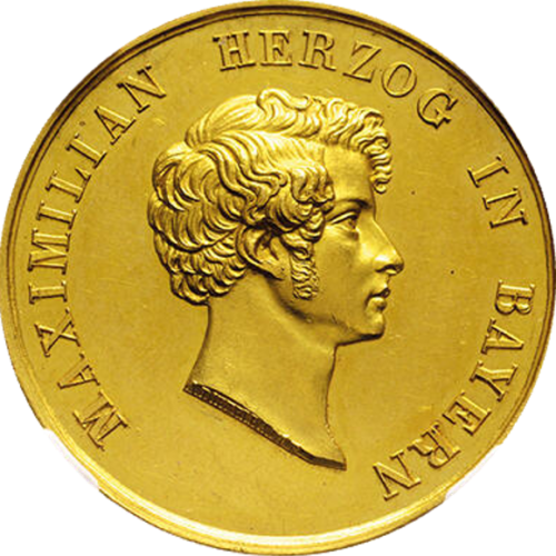 オンリーワングレード(世界で1点のみ) マクシミリアン・ヨーゼフ バイエルン公(ドイツ) バイエルン公継承記念 ６ダカット オーストリア皇帝フランツ・ヨーゼフの義父 MS62+ NGC