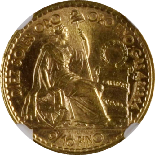 ペルー 10ソル 金貨 1956年 MS65 NGC