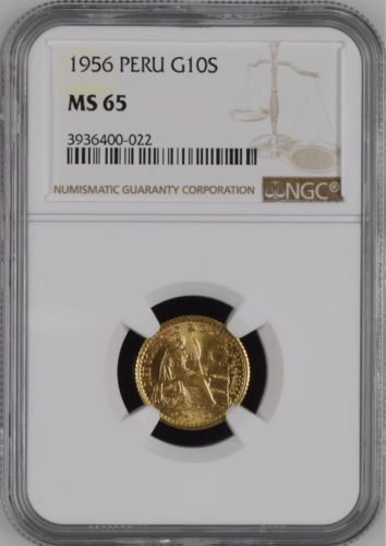 ペルー 10ソル 金貨 1956年 MS65 NGC