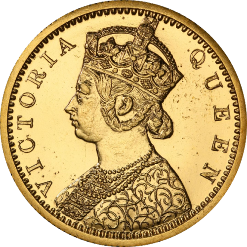 英領インド ５ルピー金貨 ヴィクトリア女王(メイチャーバスト) ウィリアム・ワイオン 1870年 カルカッタ RESTRIKE プルーフ PR63 PCGS