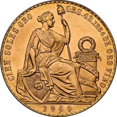 ペルー 100ソル 大型金貨 1969年 MS66 NGC｜商品｜世界のレア