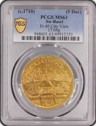 オンリーワングレード ５ダカット金貨 バーゼル(スイス) 都市景観 1710年頃 MS63 PCGS