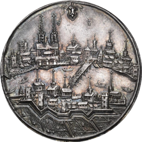 トップグレード(単独) 1/4ダカット 都市景観 バーゼル(スイス) 銀メダル 1650年 MS63 NGC