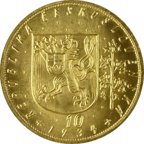 チェコスロバキア 10ダカット金貨 大型金貨 欧州最大 ヴァーツラフ1世没後1000年記念 クレムニツァ クレムニッツ 1934年 MS66+ NGC