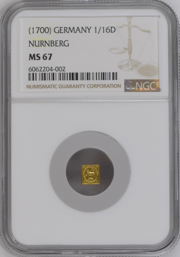 世界第2位グレード ニュルンベルク(ドイツ) クリッペ型 ラムダカット(金の羊) 金貨 1/16ダカットFDC 完全未使用 空前絶後品一歩手前 NGCラベルミス 1700年 MS67 NGC