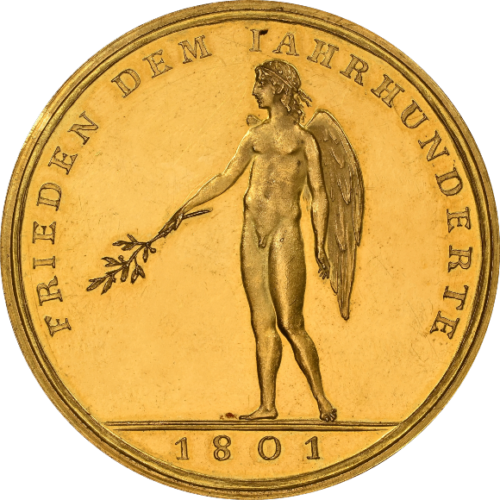 世界で２点のみ バンクポルトガレッサー ハンブルク(ドイツ) 10ダカット 大型ドイツ金メダル 対ナポレオン(フランス)戦争終結記念 「新世紀の平和」 金メダル 1801年 MS61PL NGC