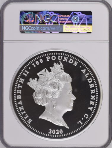 トップグレード スリーグレーセス ウィリアム・ワイオン 英領オルダニー 2020年 1キロ銀貨 100ポンド銀貨 大型スラブ 限定発行 オリジナル木製ケース オリジナル外装品 プルーフ ウルトラカメオ PF70 ULTRA CAMEO NGC