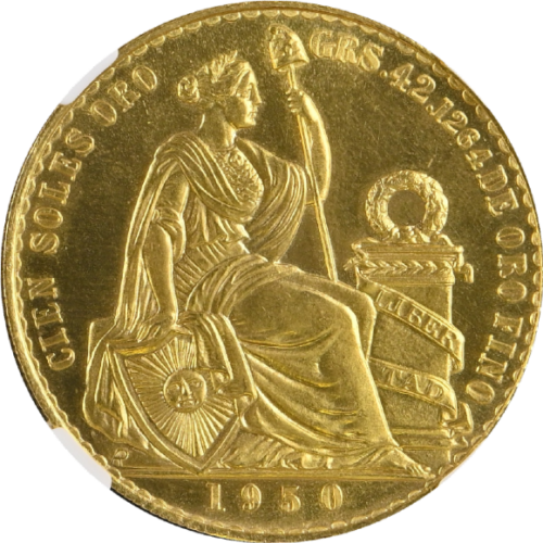 トップグレード 100ソル ペルー 大型金貨 1950年 MS67 NGC