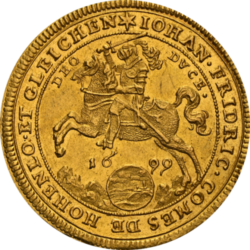 トップグレード (ドイツ)ホーエンローエ＝ノイエンシュタイン＝エーリンゲン 神聖ローマ帝国 アウクスブルク鋳造所 ドイツ南部発行をほぼカバー 1ダカット金貨 1699年 MS63 NGC