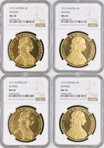 (資産保全4点セット) トップグレード ４ダカット オーストリア フランツ・ヨーゼフ１世 RESTRIKE(再鋳) 1915年 MS70 NGC
