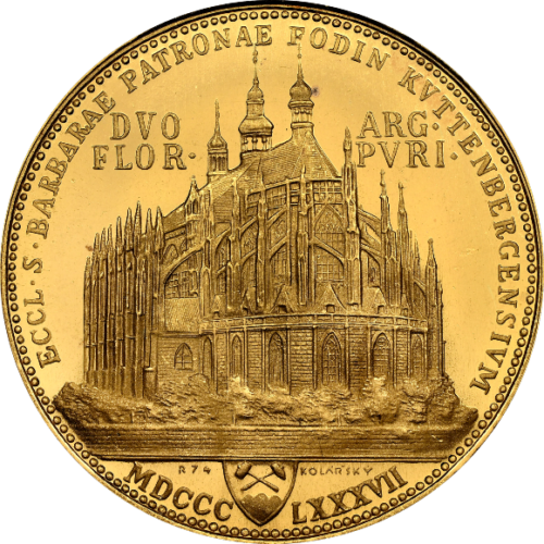 セカンドグレード オーストリア ４ダカット金貨 フランツ・ヨーゼフ１世 クッテンベルク鉱山(チェコ)顕彰 ２フローリン銀貨 RESTRIKE 1887年(1974年) プルーフ PF67 ULTRA CAMEO NGC