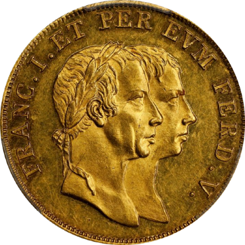 オンリーワングレード ハンガリー王戴冠記念 金メダル フランツ１世＆フェルディナント５世 ハプスブルク=ロートリンゲン家 神聖ローマ皇帝フランツ２世 1830年 MS62 PCGS