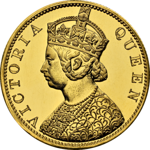 トップグレード モハール金貨 英領インド ヴィクトリア女王 メイチャーバスト ウィリアム・ワイオン 1870年 カルカッタ鋳 RESTRIKE プルーフ PF66 NGC